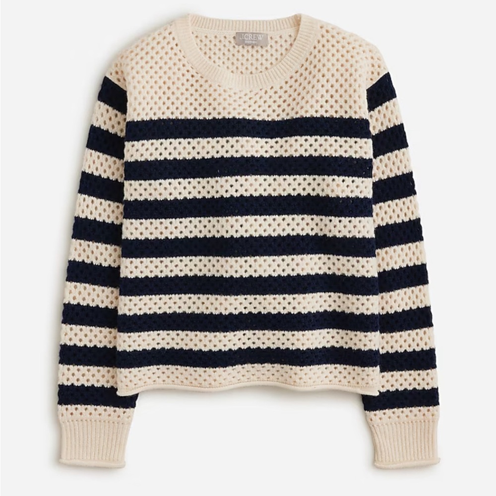 J. Crew Cream and Black Crew Neck Sweater with Stripes